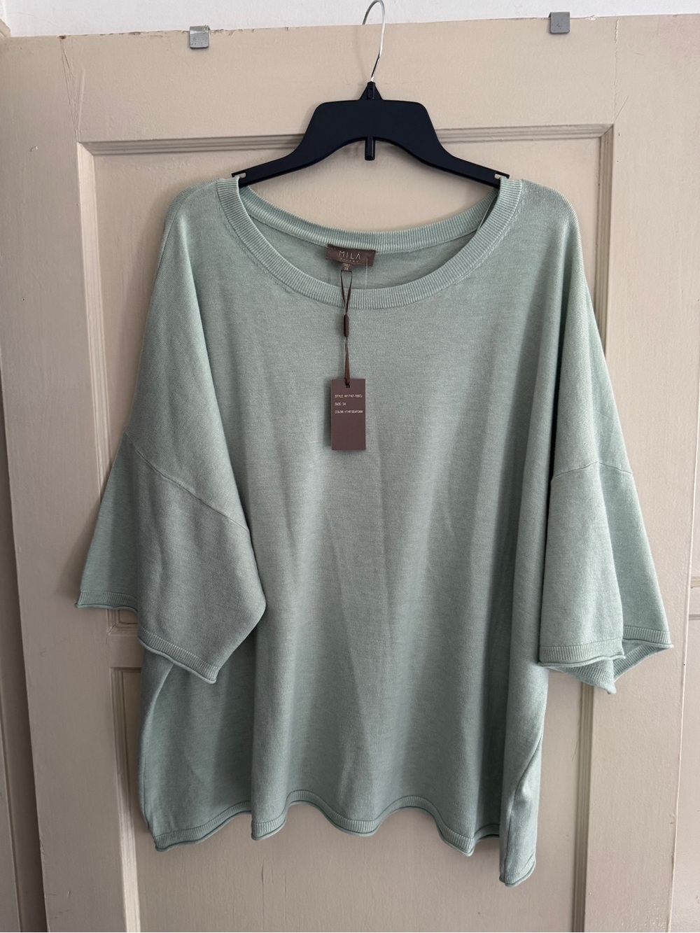 Mila Milano sage green relaxed oversized knit top short sleeve Size 3X NWT